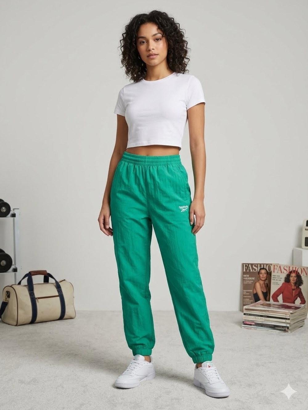 Reebok Women's Teal Green Elastic Waist Track Pants